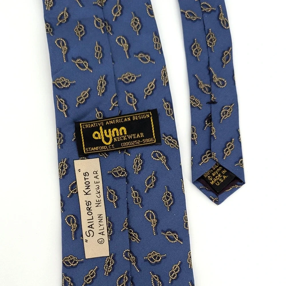 Alynn Neckwear Sailors Knots Silk Tie Blue‎ Nautical Rope Pattern Made in USA